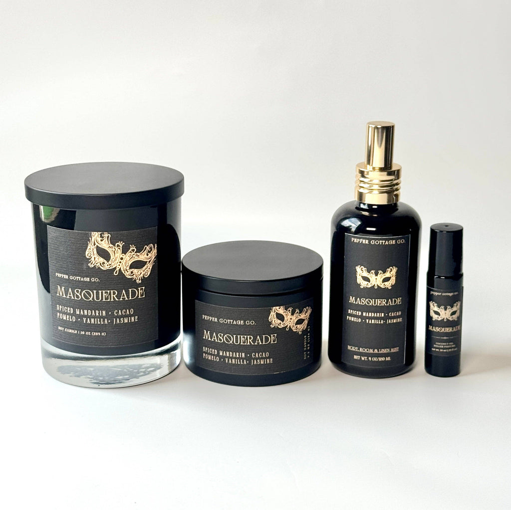 Masquerade 5.5 oz Candle Tin | Spiced Mandarin, Cacao, Pomelo, Vanilla, Jasmine | Spiced Citrus Floral Dark Academia Soy Candle