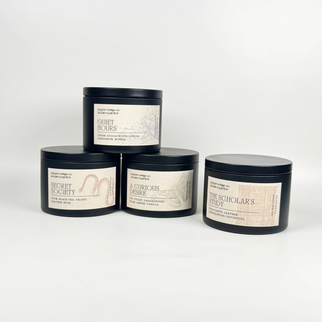 Secret Society 5.5 oz Candle Tin | Plum, Black Tea, Velvet, Leather, Rose | Dark Academia Soy Candle