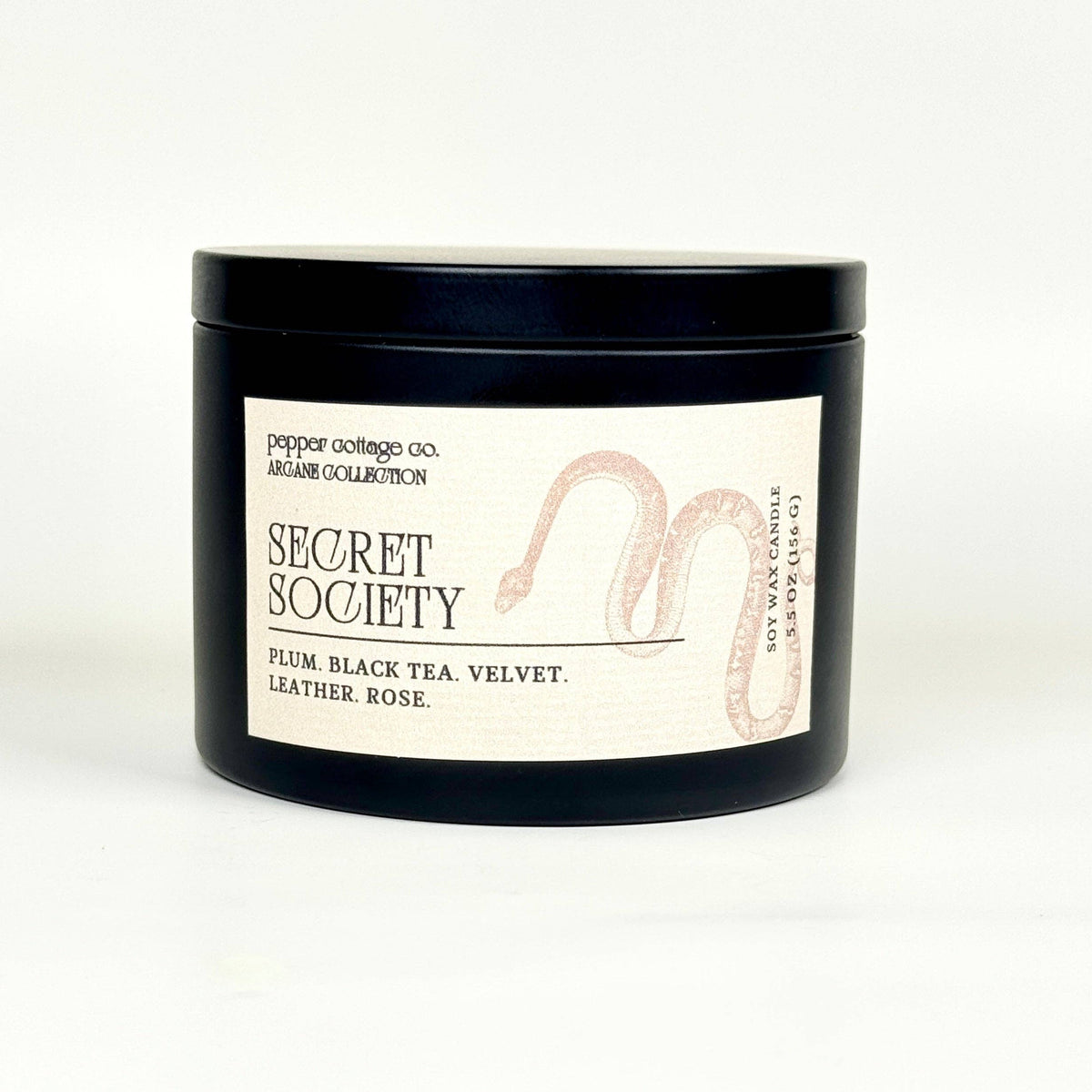 Secret Society 5.5 oz Candle Tin | Plum, Black Tea, Velvet, Leather, Rose | Dark Academia Soy Candle