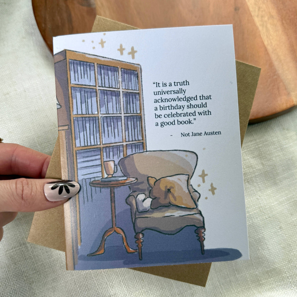 "Celebrated with a good book" Quote Bookish Birthday Card