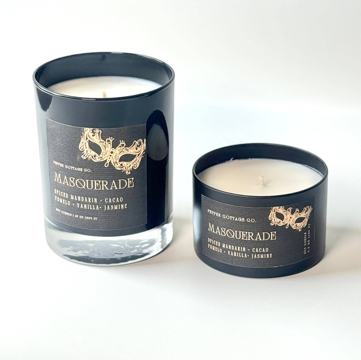Masquerade 5.5 oz Candle Tin | Spiced Mandarin, Cacao, Pomelo, Vanilla, Jasmine | Spiced Citrus Floral Dark Academia Soy Candle